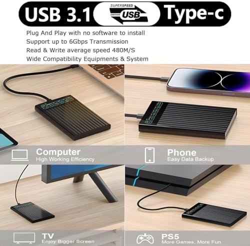 HWAYO 750GB 2.5'' Portable External Hard Drive with LCD Display USB3.1 HDD - Image 6