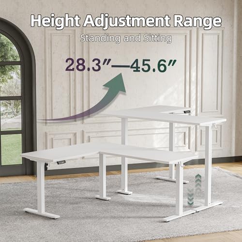 TIQLAB L Shaped Standing Desk Adjustable Height, Electric Corner Standing Desk, 63 x 55 inch Sit Stand Computer Table with Splice Board, White - Image 4