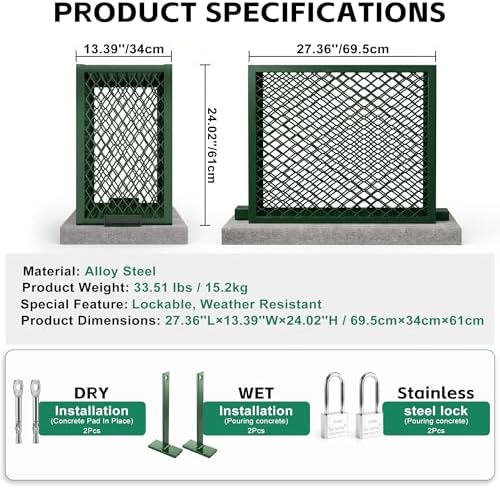 Steel Backflow Preventer Security Cage for Outside, Backflow Protector with Dry & Wet Concrete Anchors and 2 Stainless Steel Locks, 27 3/8'' L x 13 3/8'' W x 24'' H, Green - Image 2