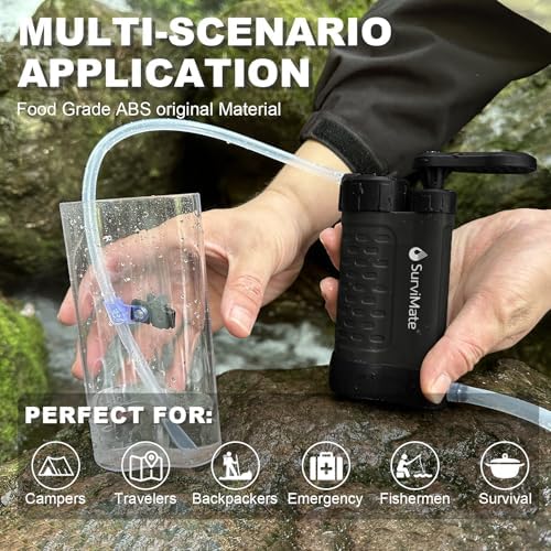 SurviMate Water Purifier Survival Pump，0.01 Micron 5-Stage Water Purifier System，Hand Pump Water Filter Portable Outdoor Emergency，Camping, Hiking, Backpacking - Image 4