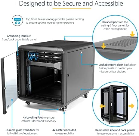 StarTech 12U 19in Enclosed 4-Post Server Cabinet, 29in Deep, 1764lb/800kg - Image 3