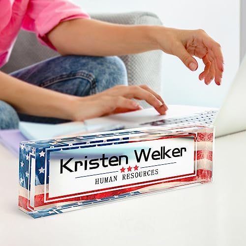 Gowellly Office Desk Name Plate Personalized - Custom Acrylic Name Plates for Desk - Employee Appreciation Gifts - Office Gifts for Teacher,Boss,Nurse,Lawyer,Women Office (Vintage Flag) - Image 3