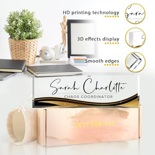 Custom Office Name Plate for Desk - Name Plate Personalized Gifts for Coworkers, Boss, Teacher, Social Worker - Acrylic Office Desk Decor for Women Men - Employee Appreciation Gifts (golden black) - Image 2
