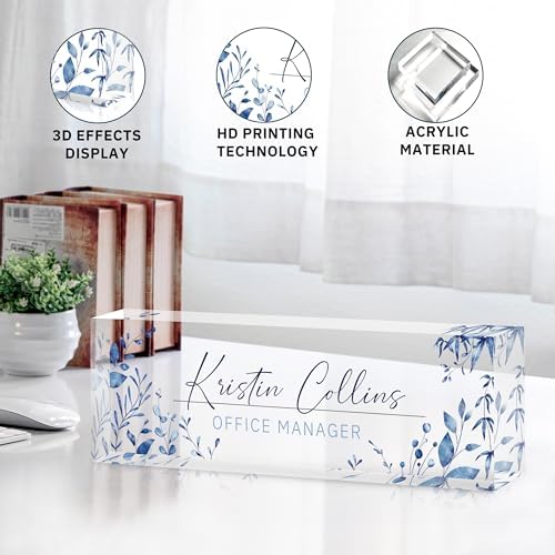 Custom Name Plate for Desk, Personalized Desk Name Plate on Clear Acrylic Glass, Appreciation Gifts for Teacher Employee Boss Coworkers Nurse, Office Desk Accessories for Women Men (Sky Blue) - Image 5