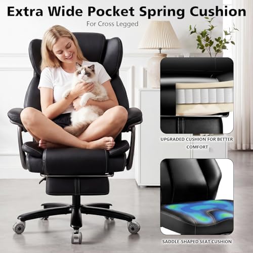 500lbs Reclining Big and Tall Office Chair for Heavy People with Foot Rest - Image 4