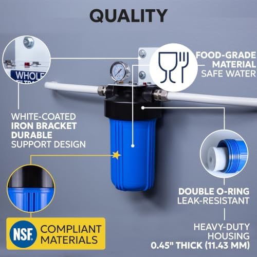 Aquaboon Whole House Water Filter System for Well Water with 5 Micron 10x4.5 Purification Pleated Sediment Cartrige | NSF Certified, Pressure Gauges & Releas, Wrench, Bracket 1" NPT - Image 3