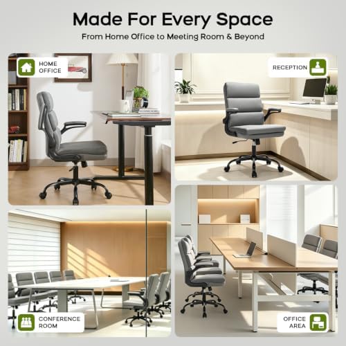 amseatec Home Office Desk Chair, Leather Flip-Up Armrests Comfy Task Chair - Image 5