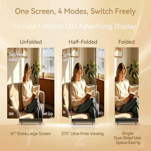 80" Seamless Splicing LED Display, Foldable Poster Screen with P1.86 Digital Signage Display LED Totem with USB/HDMI/WiFi/Remote - Image 4