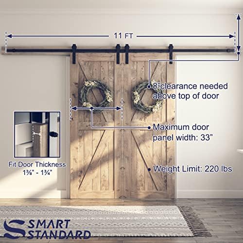 SMARTSTANDARD 11 FT Double Barn Door Hardware Kit, Fit 30-33" W Doorpanel - Image 3