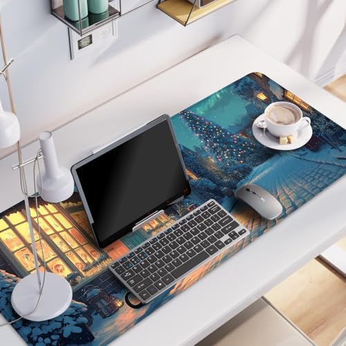 Christmas Winter Village Mouse Pad – 31.5" x 11.8" Large Extended Desk Mat with Black Cat and Christmas Tree Scene – Cozy Holiday Design, Non-Slip Base, Smooth Surface for Home & Office - Image 5