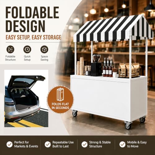 Portable Vendor Cart with Lockable Canopy and Wheels, Large Mobile Food Display Stand for Outdoor Markets & Events, Sturdy Metal Snack Kiosk with 360° Swivel Casters (Blue, 47x23.6x78.7in) - Image 7