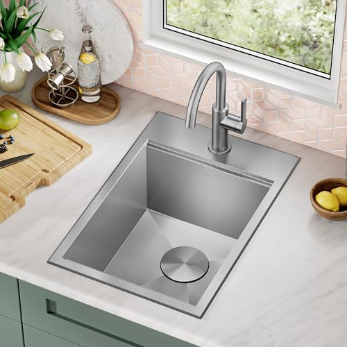 KRAUS Kore 15x22-Inch Drop In/Top Mount Workstation 16 Gauge Single Bowl Stainless Steel Bar Kitchen Sink with Accessories, Kitchen Sinks - Image 2