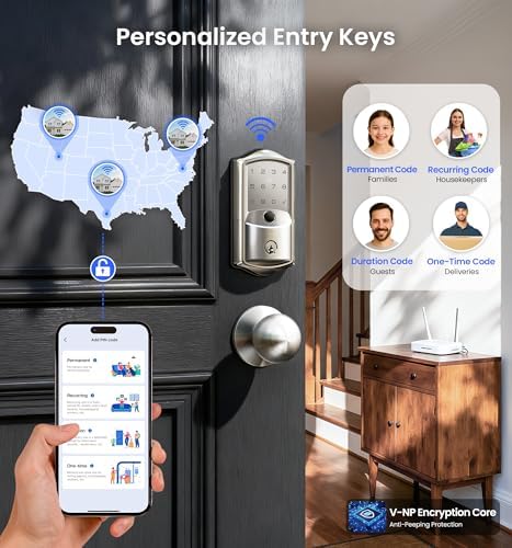 Veise VE027-K WiFi Smart Deadbolt Locks with 2 Knobs Set, Satin Nickel - Image 5