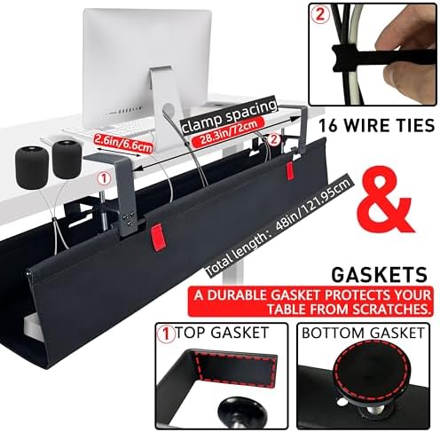 No Drill Under Desk Cable Management Tray, 48" Desk Cable Organizer - Image 2