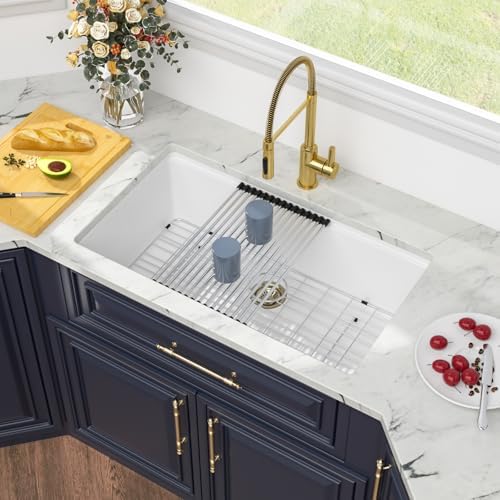 Kichae 32 White Granite Composite Undermount Kitchen Sink Deep Workstation - Image 3