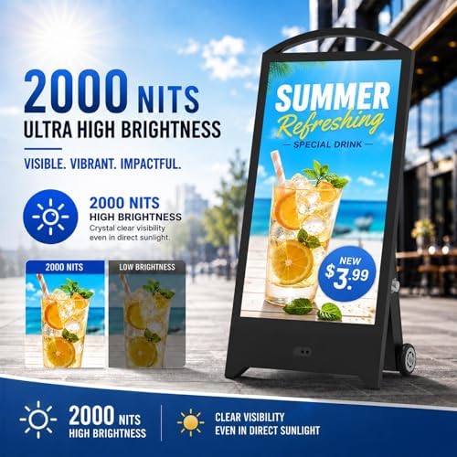 43" Outdoor Digital Signage, 2000nits Portable Digital Signage Display - Image 4