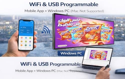 P5 Outdoor LED Advertising Sign 39"x14" Full Color Programmable Digital Display, Scrolling Message Board with WiFi & USB Control, Aluminum Frame for Storefront Business Promotion - Image 5