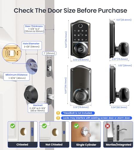 Veise VE018 Fingerprint Keypad Smart Door Knob Handle Lock, Matte Black - Image 6