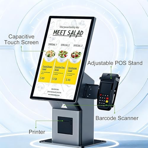 Desktop Ordering Kiosk 21.5" Self Ordering Kiosk with with POS Mounting Bracket, Multi-Point Touch Operation, Thermal Printer, Digital Signage Display for Restaurants - Image 4