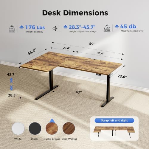 Agilestic 59 * 35 Inch Reversible L Shaped Electric Standing Desk, White - Image 3