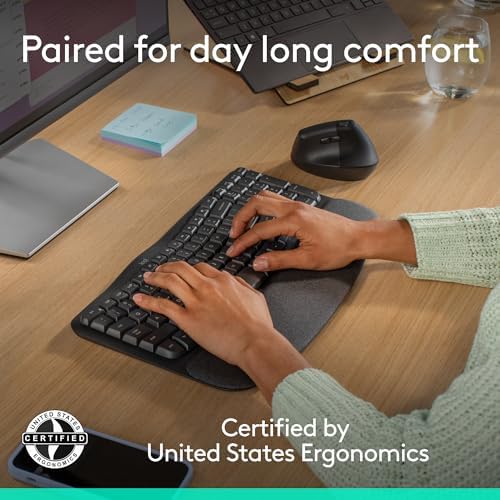 Logitech Wave Keys & Lift Vertical Mouse Ergonomic Wireless Combo, Graphite - Image 3
