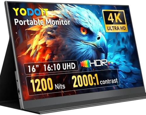 Yodoit 4K Portable Monitor, 16" 3840×2400 UHD IPS Travel Screen 1200nit Sunlight-Readable with 145% sRGB, 2000:1 Contrast for Photo Editing Outdoor Work Compatible with Laptop PC Mac PS5 Black by Stayconnectedstayproductive