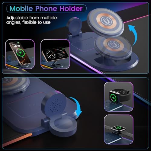 15W Wireless Charging Mouse Pad with Phone Holder&20W Power Adapter, RGB Gaming Mouse Pad, 15 Lights Mode 31.5"x11.8" XXL Large Desk Pad,Ultra-Smooth Surface,Non-Slip Rubber Base - Image 5
