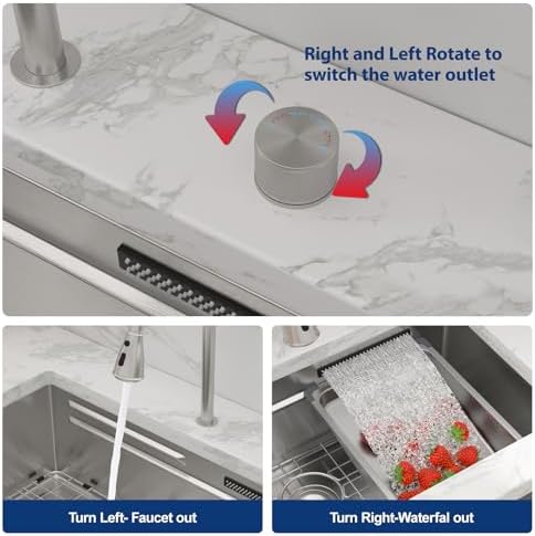 Sarlai 33 Inch Undermount Waterfall Kitchen Sink 33"x17" Sinks Workstation - Image 5