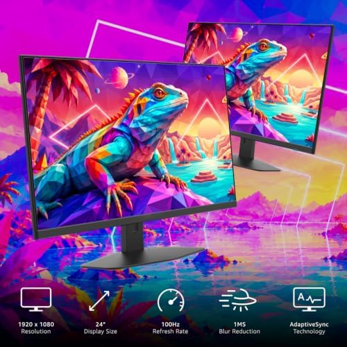 2X Pack - 24 Inch Monitor FHD 100Hz Computer Monitor, HDMI X2 100% sRGB Build-in Speakers, Wall Mount, Tilt, Professional and Gaming Monitor – Machine Black 2026, 2X Pack - Image 3