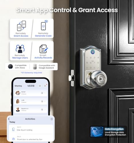 Veise VE018 Fingerprint Keypad Smart Door Knob Handle Lock, Satin Nickel - Image 3