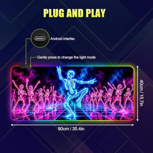 Halloween Dance Skull RGB Gaming Mouse Pad Large Extended Desk Mat 35.4 x 15.7 inch LED Glowing Mousepad Light Up Keyboard Pad Non-Slip Rubber Base - Image 6
