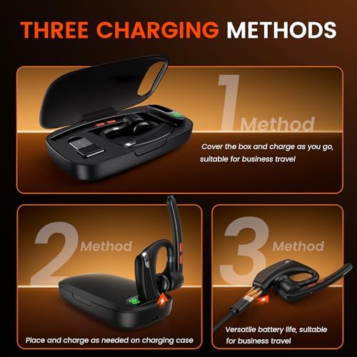Bluetooth Headset V5.3, Wireless Headset with Dual Noise-Canceling Mics, Charging Case, 300H Standby Time, Hands Free Headphones for PC/Cell Phones, Trucker/Office/Work/Home - Image 2