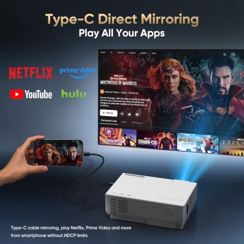 Native 1080P Mini Projector Bluetooth, Type-C Wired Mirroring for Netflix - Image 2