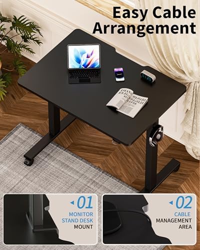 Okin Small Electric Standing Desk, 36 x 24 Inches Whole Piece Height Adjustable Desk, Black Sit to Stand Desks Computer Workstation with Wheels for Home Office - Image 6