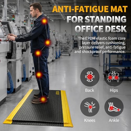 ARCTICSEA Anti Fatigue Mats Industrial 1.7 x 3.4 FT 15/16 Inch Extra Thick Standing Mat for Warehouse Workstation and Garage Black and Yellow - Image 2