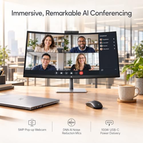 HP Series 5 Pro 34" WQHD USB-C Monitor, Webcam, Speakers, Tilt, Swivel - Image 2