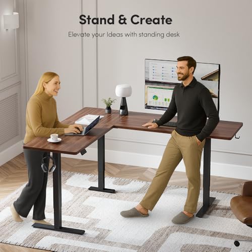 Cubiker 75 * 63" L Shaped Standing Desk, Reversible Corner Standing Desk, Suitable for Home Office, Black Walnat - Image 3