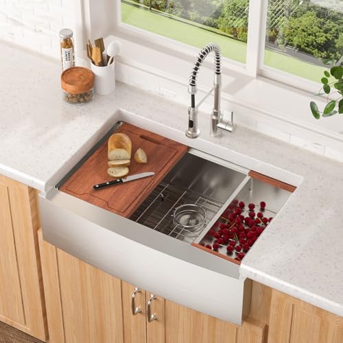 Lordear 30 Kitchen Sink Apron Front 30X22 Inch Farmhouse Sink Workstation 16 Gauge Stainless Steel Single Bowl Handmade Kitchen Farm Sinks Basin, 9" Apron Height - Image 3