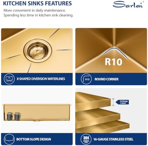 Sarlai 42 Gold Undermount Kitchen Sink 42"x19" Workstation Stainless Steel - Image 6