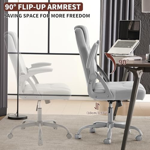 Office Desk Chair, PU Leather Computer Chairs with Padded Flip-Up Arms - Image 6