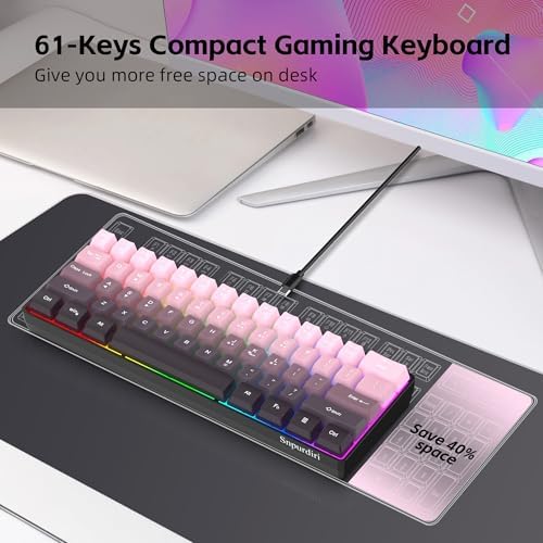 Snpurdiri 60% Wired Gaming Keyboard, Pink-Black - Image 4