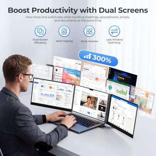 15.6" FHD Laptop Screen Extender, One-Cable USB-C Portable Triple Monitor - Image 3