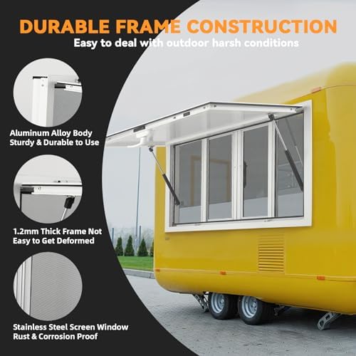 Concession Window 36" x 24", Serving Window With 4 Horizontal Sliding Screen Windows & Awning Door & Drag Hook, Aluminum Alloy Concession Serving Window for Food Trucks Concession Trailers - Image 3