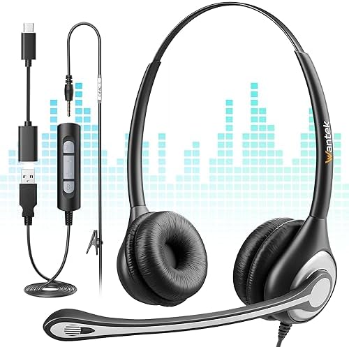 Wantek 3-in-1 USB/3.5mm/Type-C Headset with Noise Canceling Mic, Binaural Computer Headphones with in-Line Controls for PC, Laptop, Office by Wantek