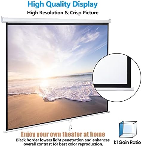 SUPER DEAL 120'' Projector Screen, Retractable Projection Screen Manual Pull Down HD Screen 1:1 Format for Home Cinema Theater Presentation Education Outdoor Indoor Public Display - Image 4
