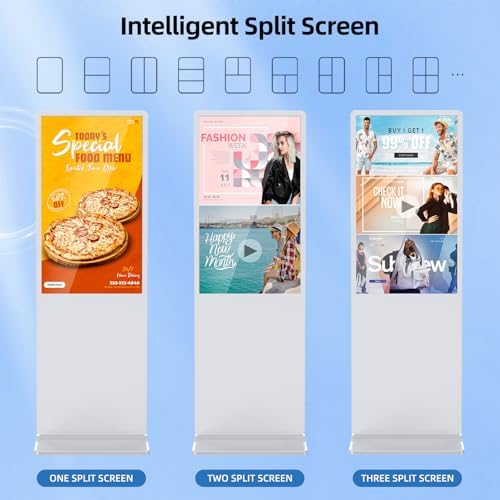 JIYANG 43 Inch Digital Signage Display Kiosk, Indoor Floor Standing LCD Advertising Display with Android Media Player, HDMI/USB/WiFi Input Auto Split Screen(White) - Image 3
