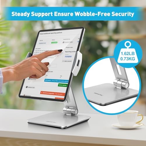 AboveTEK Business Kiosk Aluminum Tablet iPad Stand, 360° Swivel Tablet & Phone Holders for Any 4"-15.6" Display Tablets/Cell Phones/Portable Monitor, Sturdy for Store POS Office (Silver) - Image 6