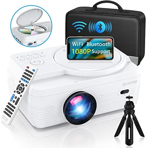 Full HD WiFi Bluetooth Projector Built in DVD Player, 12000LM 1080P Supported, Portable Mini DVD Projector for Outdoor Movies, 250" Home Theater, Compatible with iOS/Android/TV Stick/PS4/HDMI/USB/TF by DxyiitooHomeMovieProjector