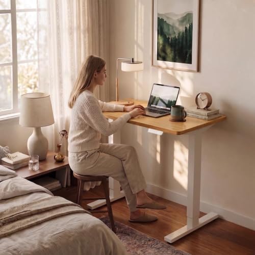 HUANUO 43x24 Inch Electric Standing Desk, Adjustable, Light Vintage Brown - Image 2