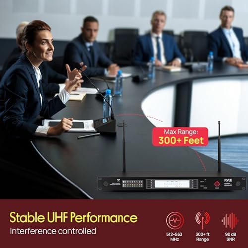 Pyle 8 Channel UHF Wireless Conference Microphone System with 8 Gooseneck Mics, 300 Ft Range, Selectable Frequencies & Rack Mount Receiver for Meetings, Presentations & Events - Image 2